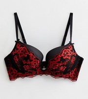 New Look Black Floral Embroidered Longline Push Up Bra